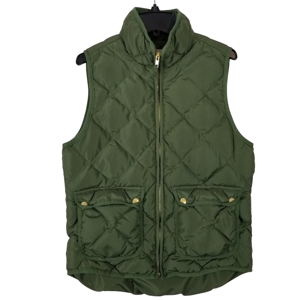 Woolrich Womens Olive Green Diamond Quilted Down Puffer Vest Size Small Zip‎ Up